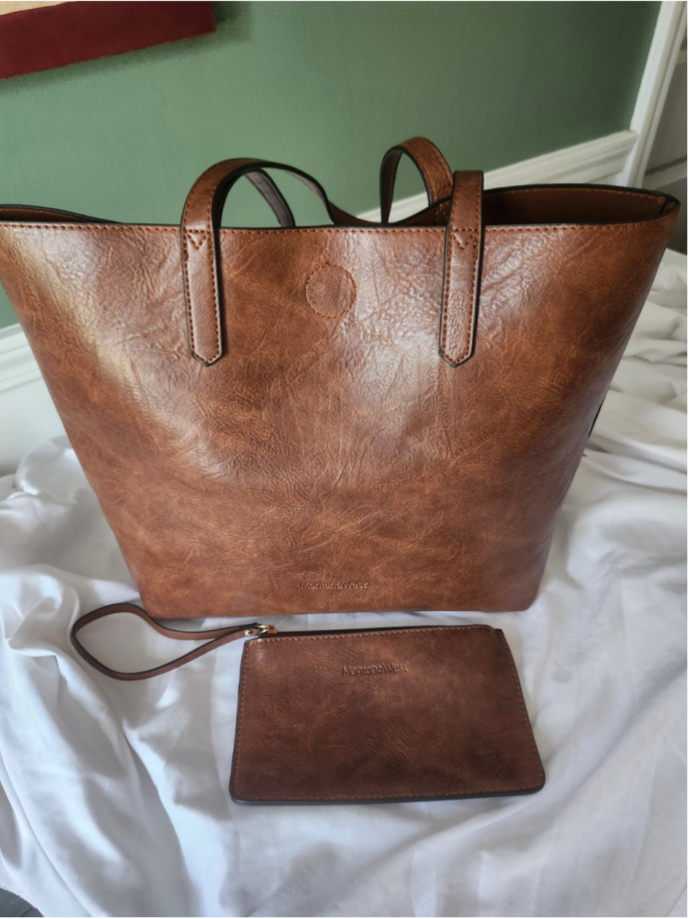 Montana West Brown Tote Bag and Matching Clutch
